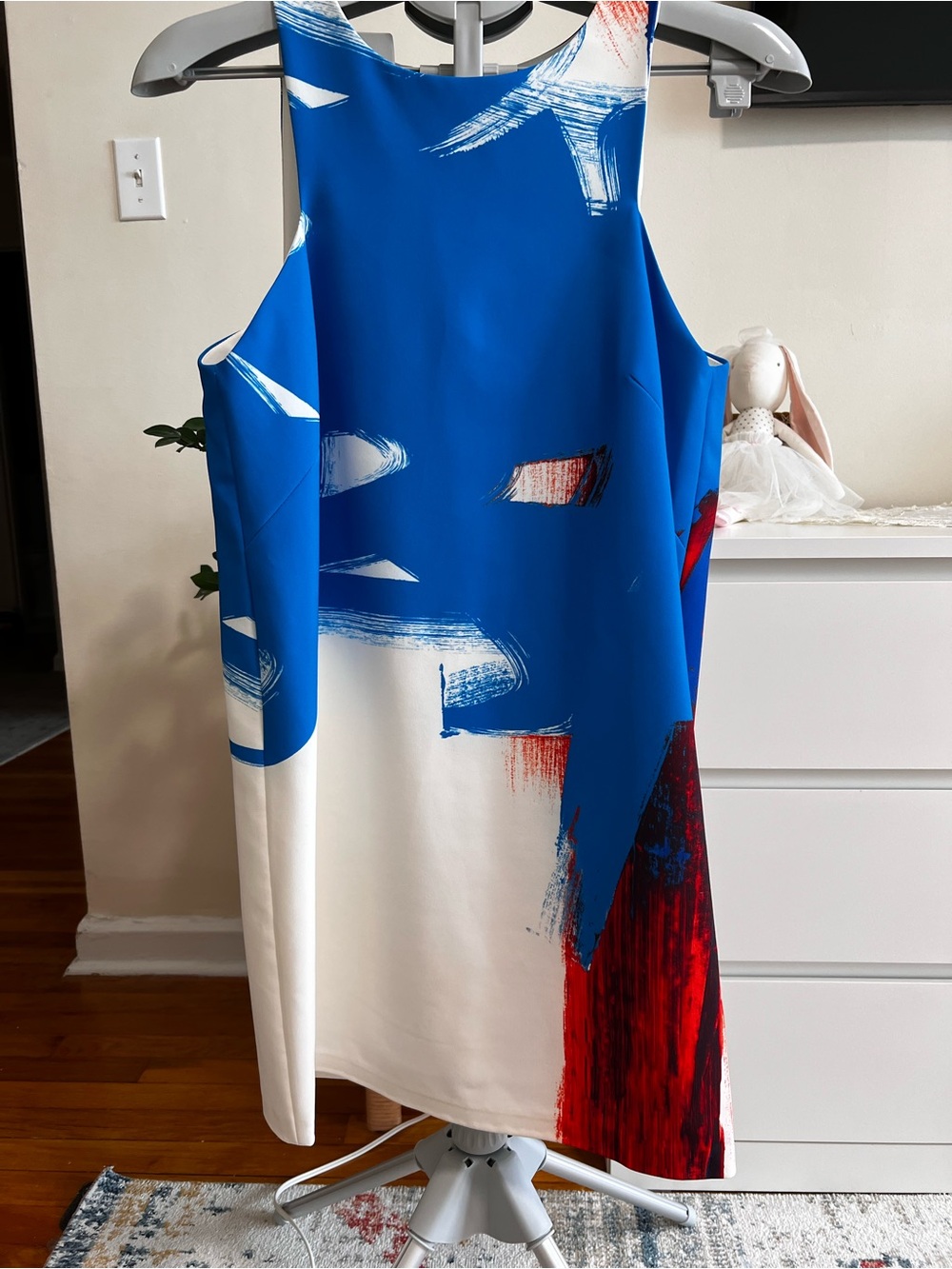 Milly Size 6 Abstract Print Shift Dress Blue Red White made in USA